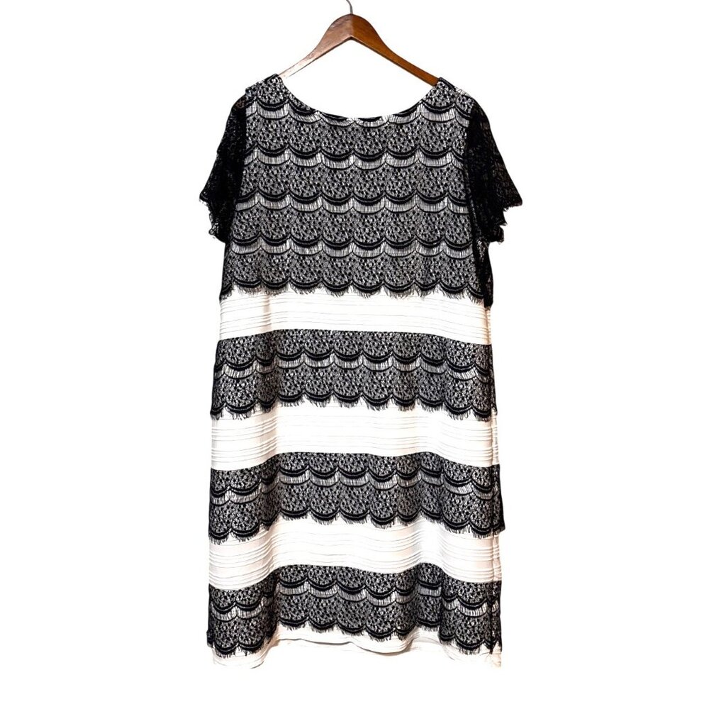 Black & White Lace Overlay Dress By Catherines 2X 22/24W Polyester/Spandex Blend - Picture 3 of 5